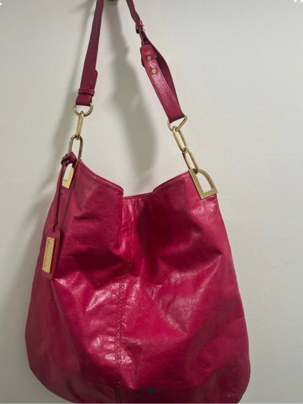 Badgely Mischka Bright Pink Leather Shoulder Bag with Gold Hardware